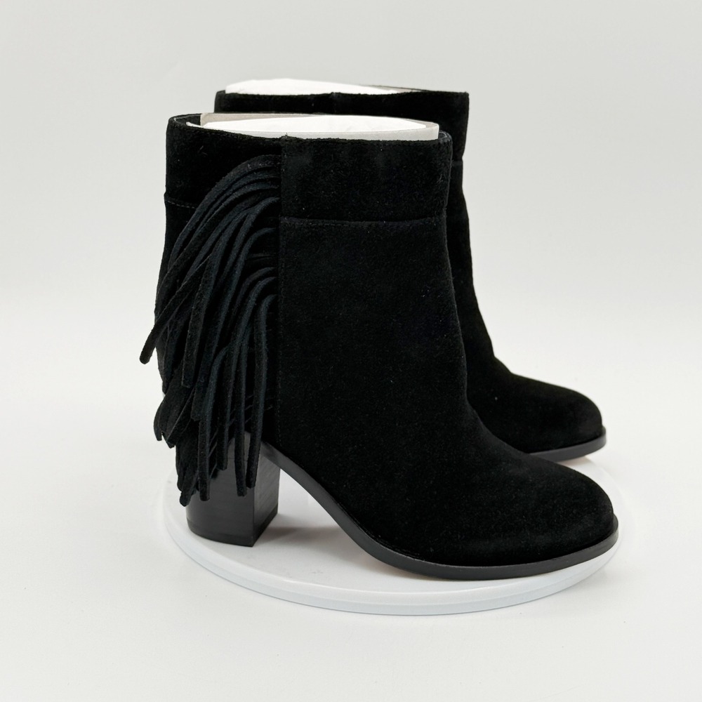 Kenneth Cole Levon‎ Fringe Ankle Boot Size 5M Women Black Suede Block Heel Zip